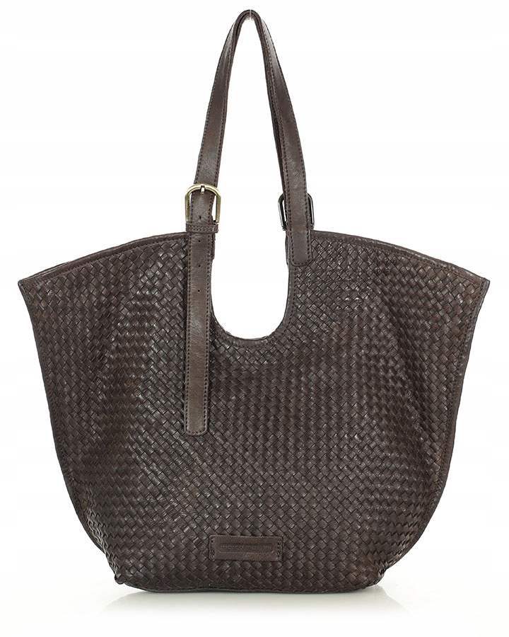 Torebka damska shopper skórzana na ramię pleciona ciemny brąz Marco Mazzini