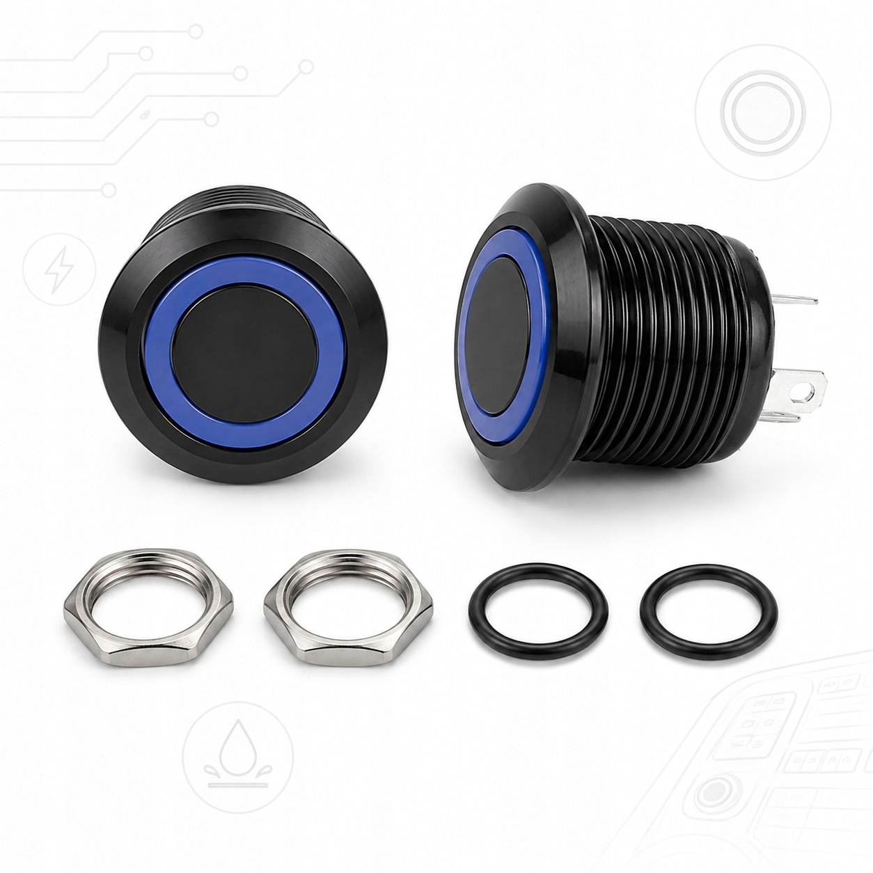 Przełącznik Przyciskowy 16mm Włącznik Impulsowy Metalowy IP65 24V