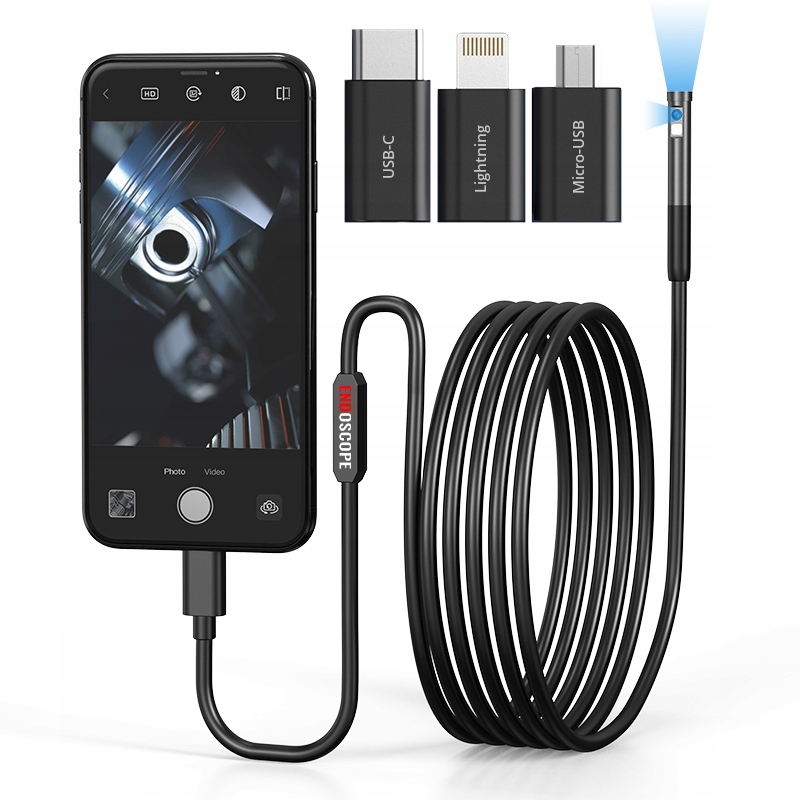 ENDOSKOP KAMERA INSPEKCYJNA DO TELEFONU 7,9mm DUO HD 6LED Android iOS 3m