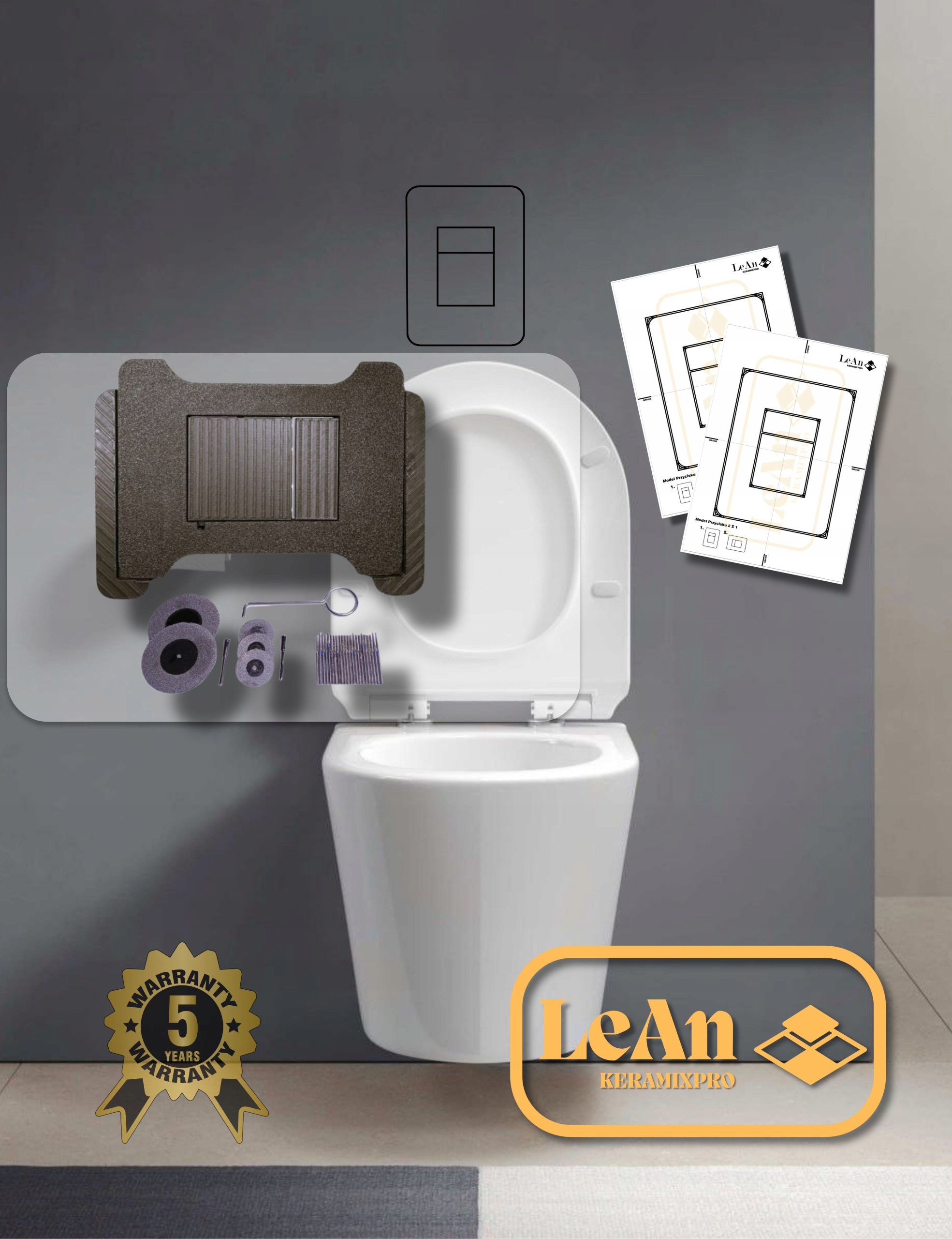 Skryté splachovacie tlačidlo pre Grohe čierne pod tmavé dlaždice