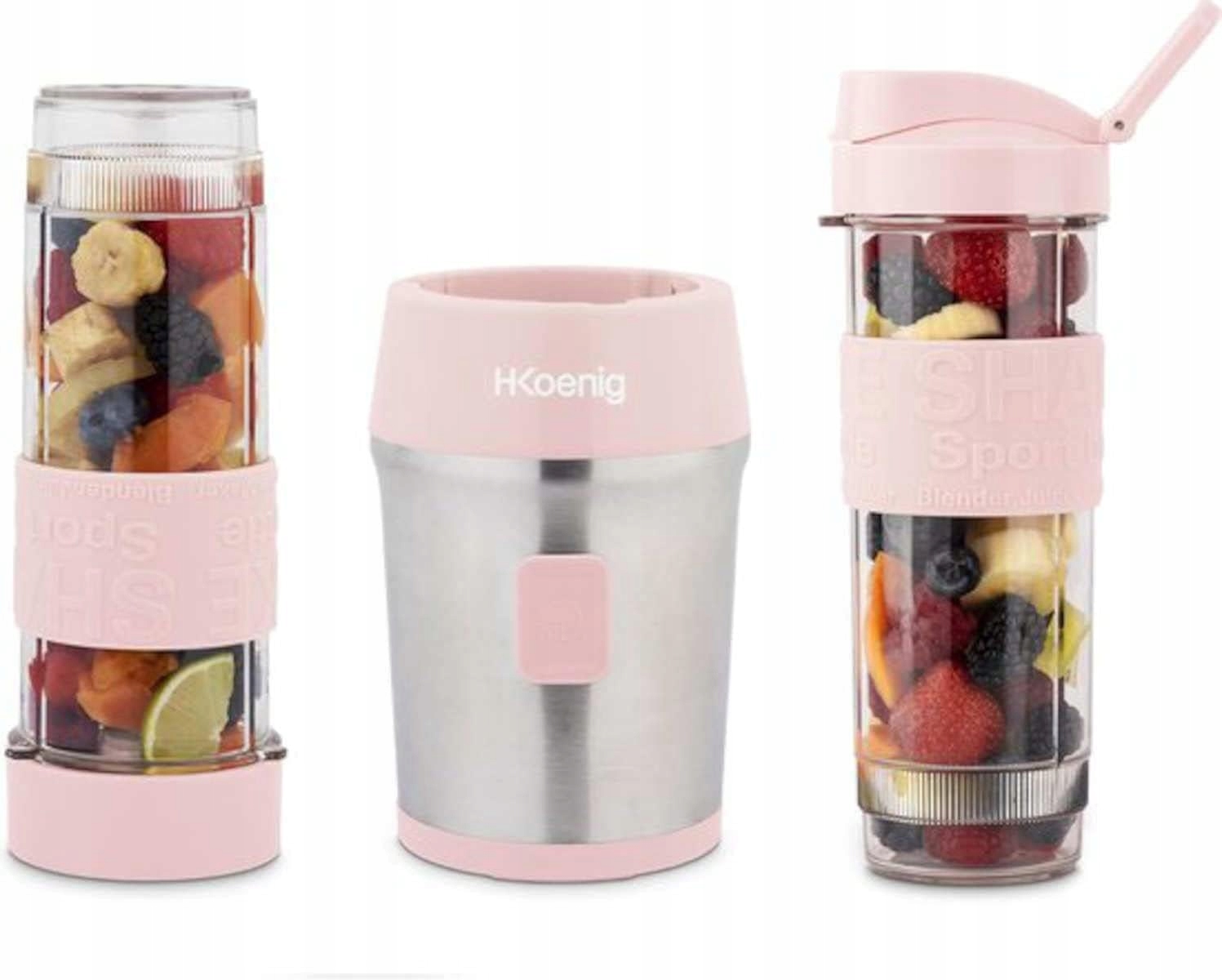 HKOENIG Mini Blender Smoothie 570ml 300W BPA Free 2 Butelki Pastelowy Róż — miniatura 8