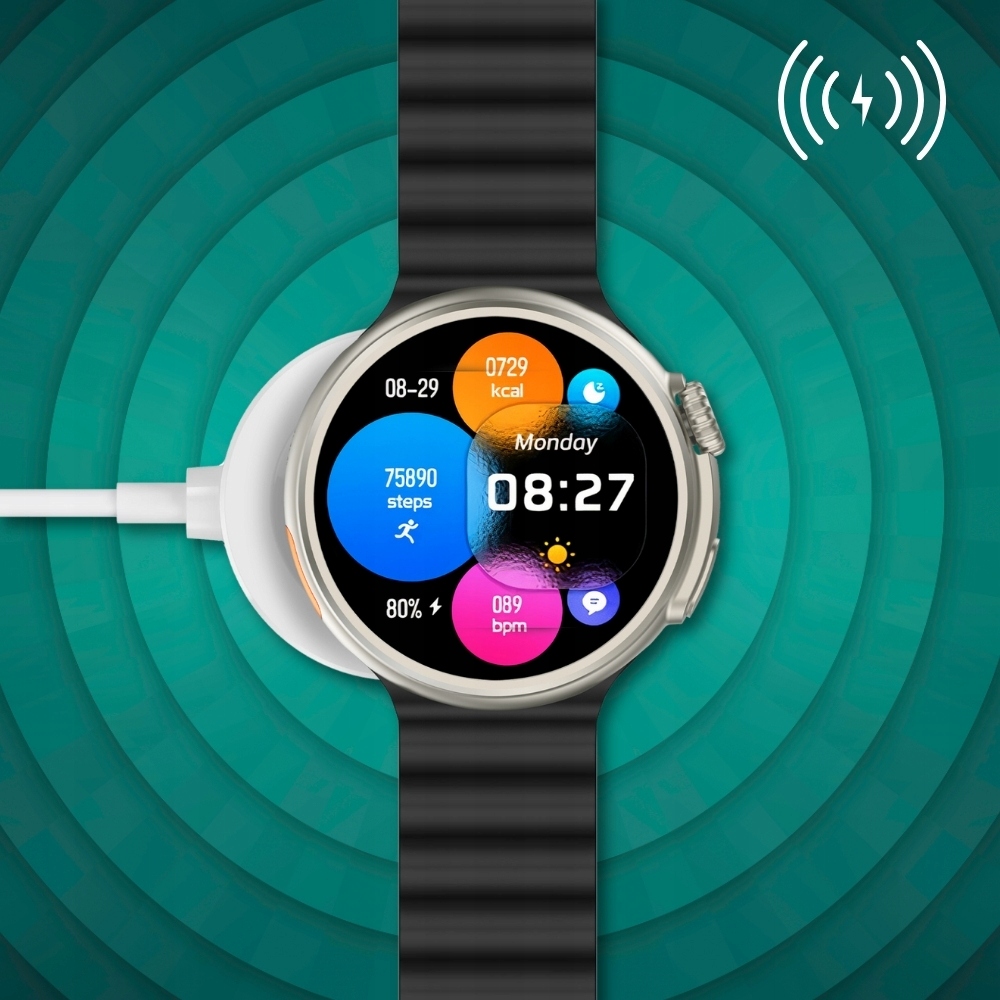 Smartwatch Zegarek Metal AMOLED menu PL Rozmowy EKG Android iOS + 2 paski Kształt koperty okrągła