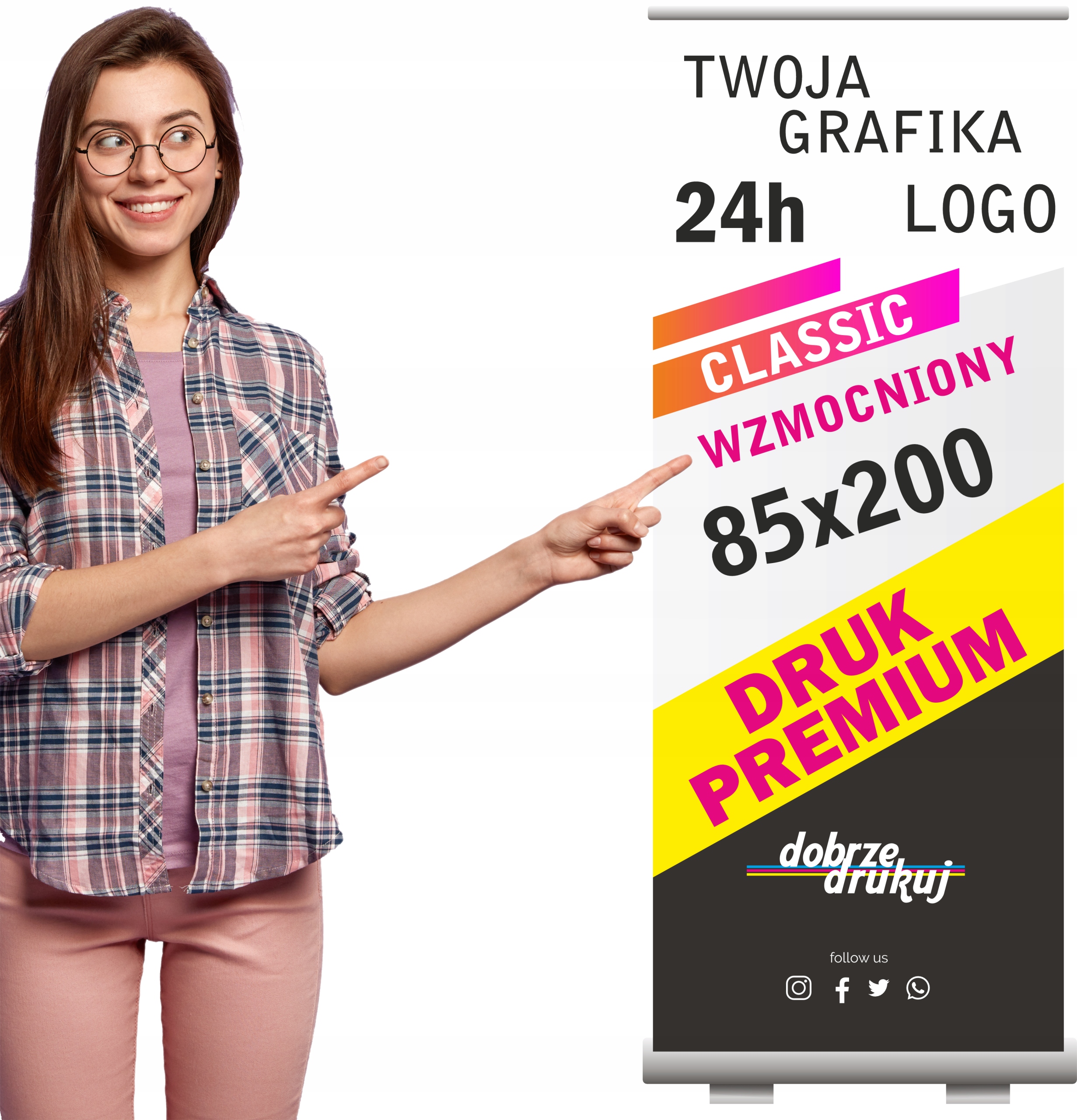 Rollup Roll-up Classic 85x200 WZMOCNIONY KASETA + WYDRUK KLASY PREMIUM