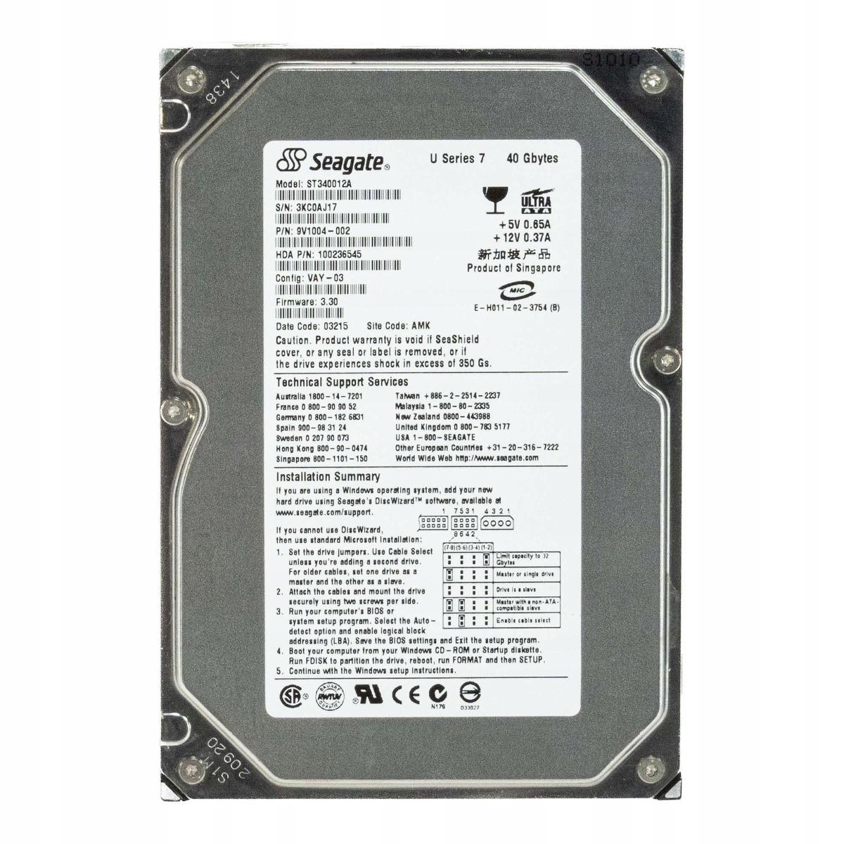 Seagate U Série 7 40GB 5.4K 1MB Ata 3.5'' ST340012A