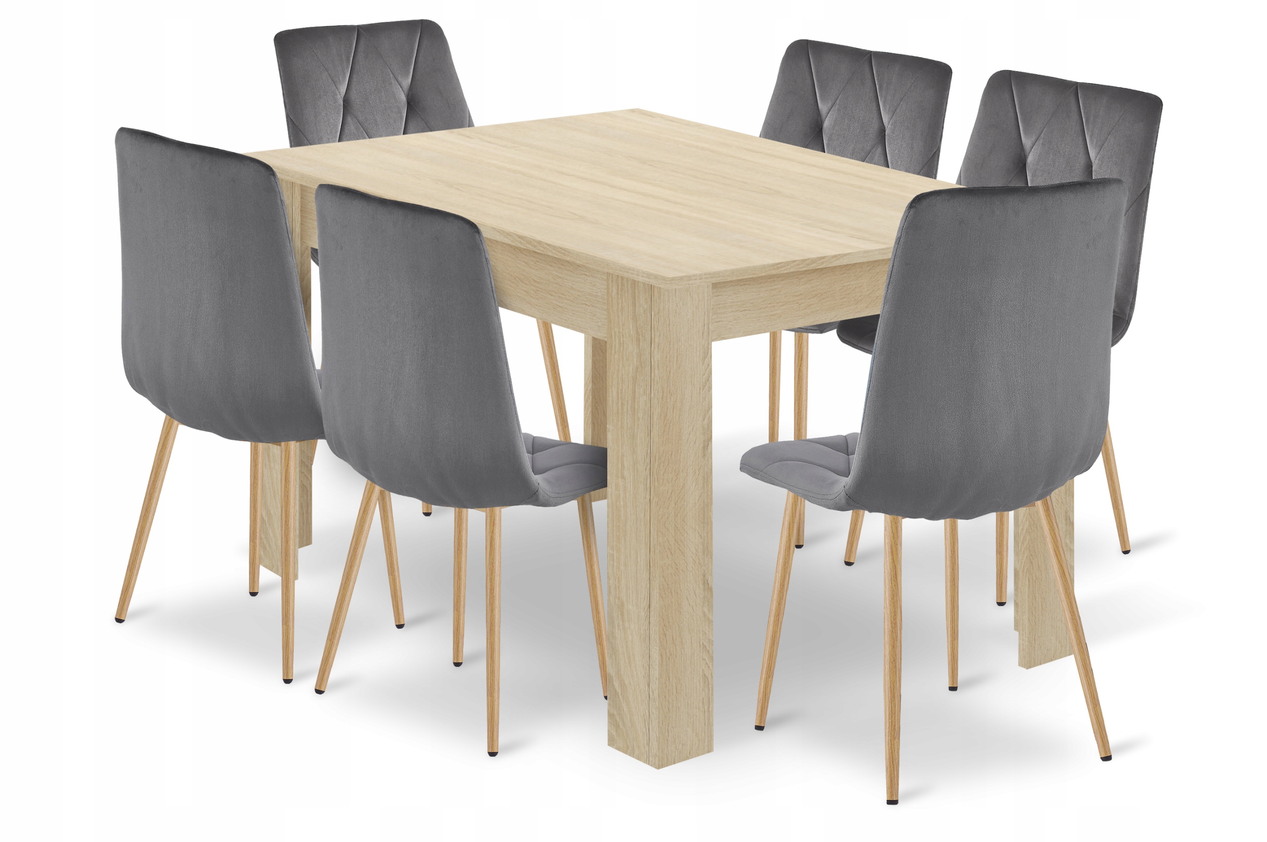 Stalas su kėdėmis 120 cm x 80 cm Sonoma ąžuolas 6 kėdės Pilkas veliūras LUMINES