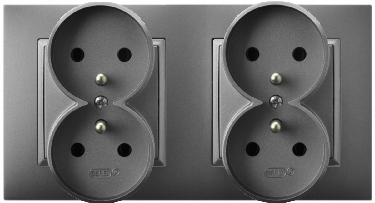 Gniazdo gniazdko poczwórne 2x podwójne pokojowe ścienne SZARY ARIA Marka Ospel