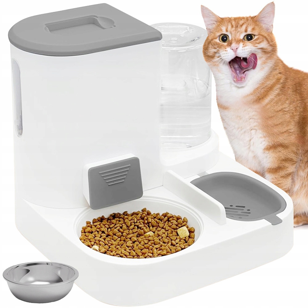 Levně Podavač Dávkovač Krmiva A Vody Pro Psa/kočku 1 L 2.2 L Napáječka 2 V 1 Bílá