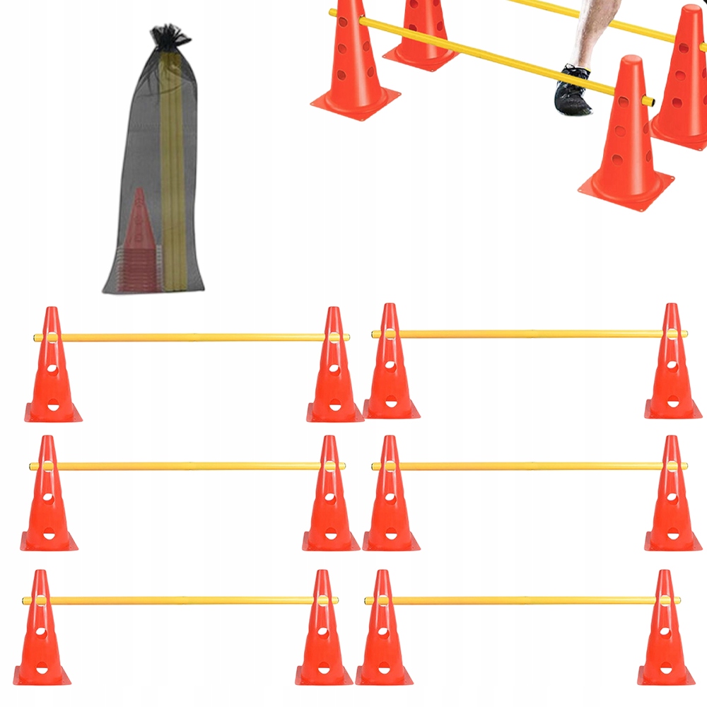 Tréninková Sada 12 Kůželů 32CM 6 Příček Žluto-červených Kůželů
