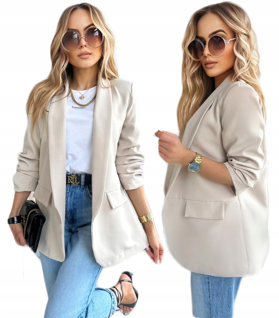 MARYNARKA damska ŻAKIET drapowane rękawy stylowy