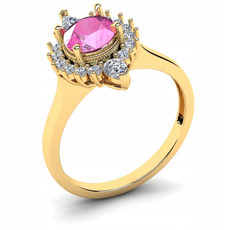 

Pierścionek Złoty Błyszczący Z Różową Cyrkonią