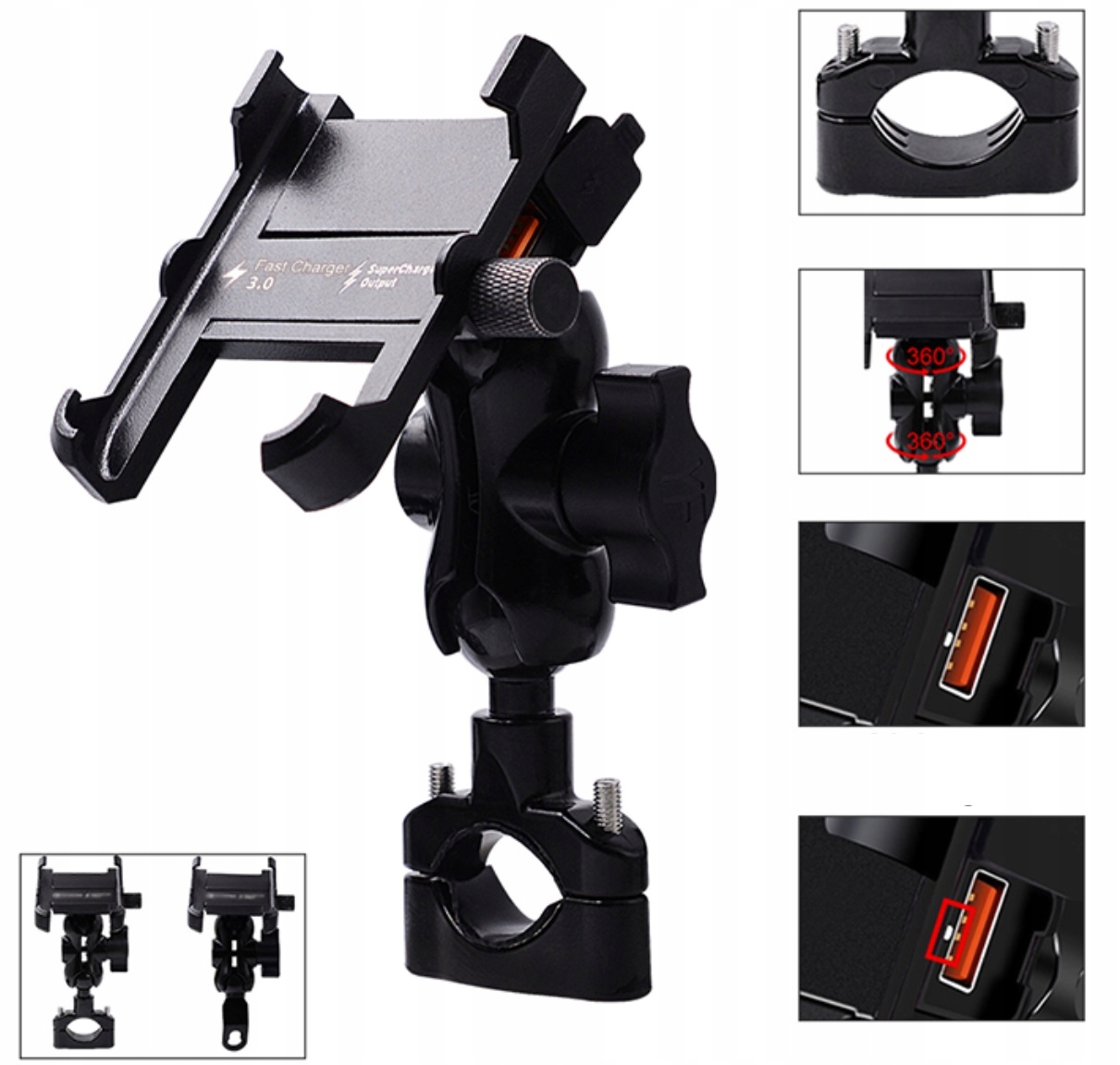 UCHWYT na TELEFON MOTOCYKLOWY METALOWY IMADŁO ŁADOWARKA 3,4A QC 3.0 USB Producent DKM