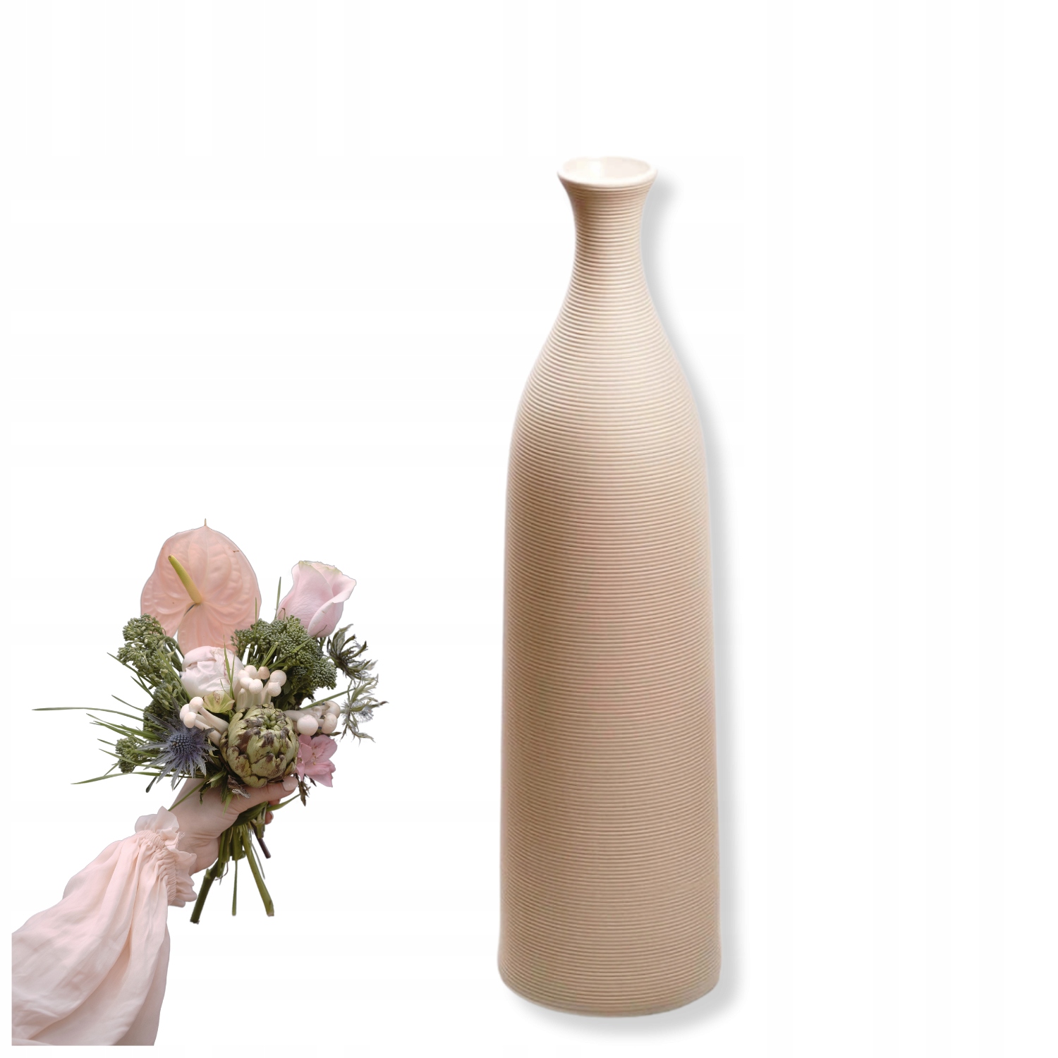 Krásná Váza Bílá, Krémová, Béžová Dekorativní Keramická 33 cm Dárek