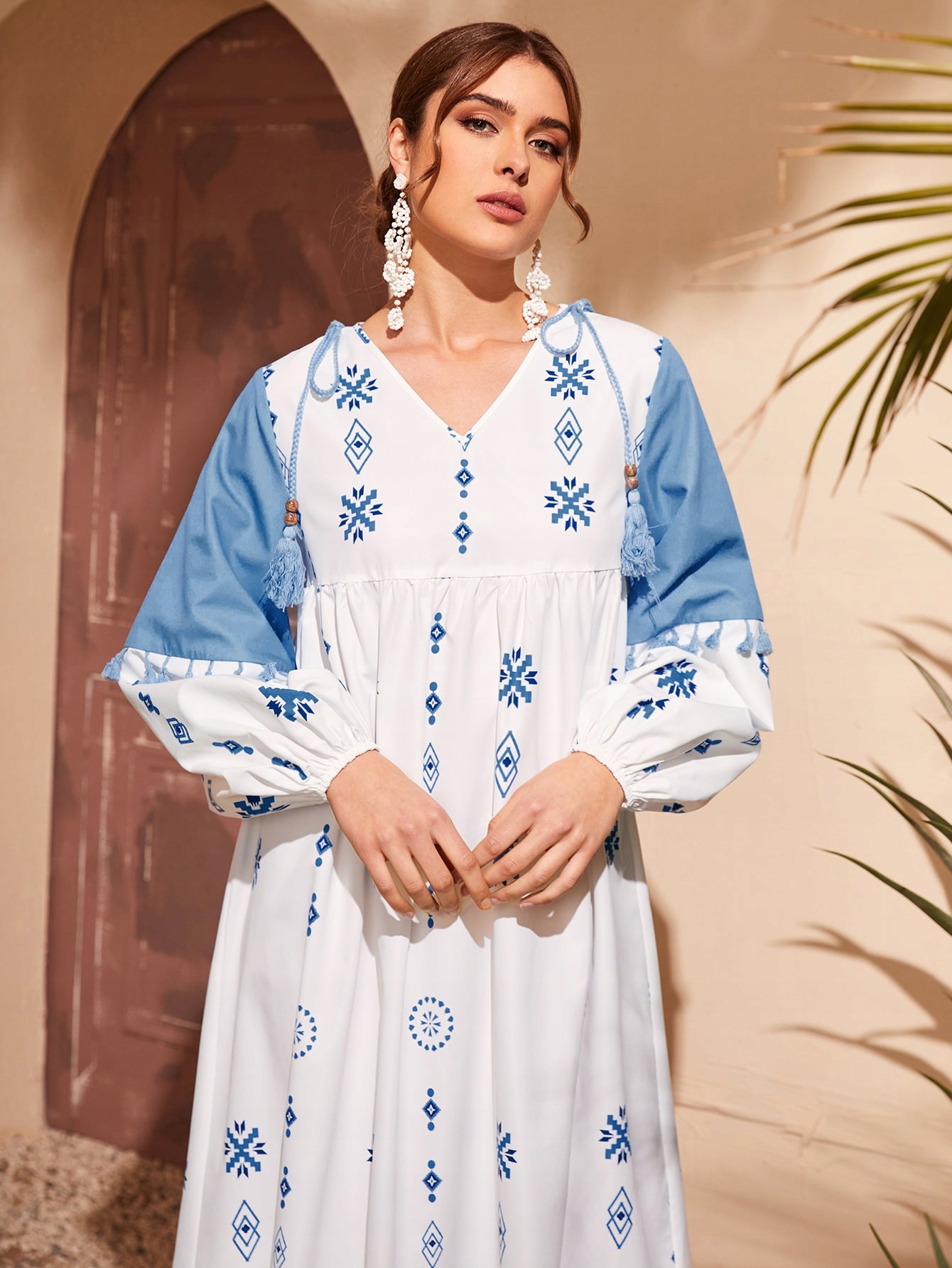 Šaty S Geometrickým Vzorem Maxi, Rozevřené, Neformální Shein