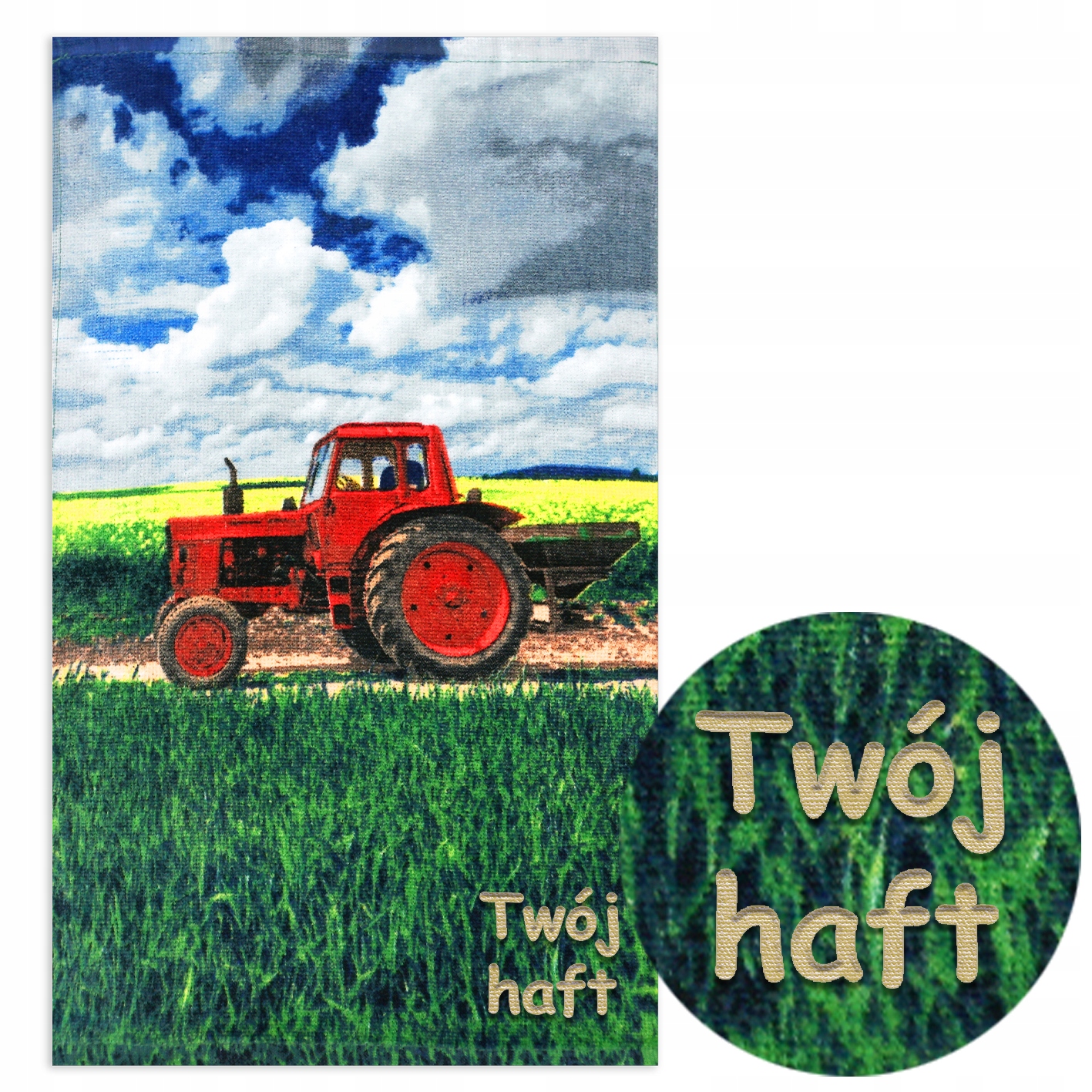 

Ręcznik z haftem imię do przedszkola 30x50 Traktor