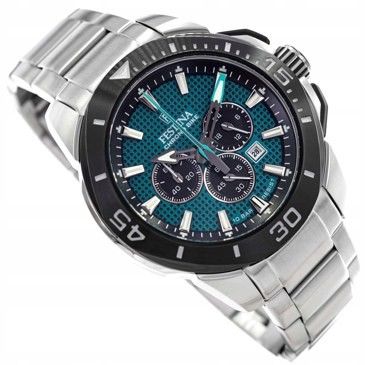 Pánské Hodinky Festina F20641/3 Chrono Bike 10BAR Stříbrná Stopka Datumovka