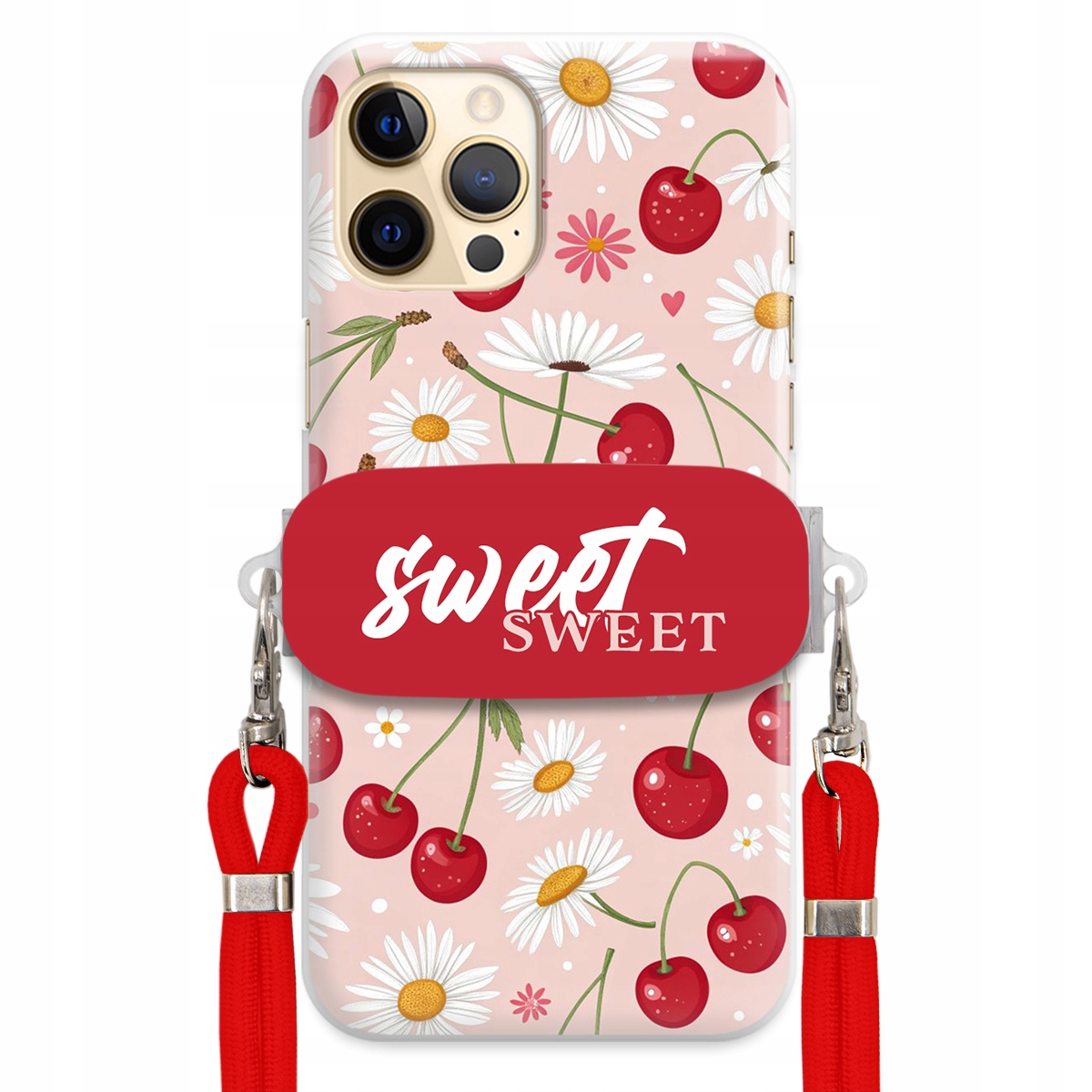 Pouzdro pro iPhone 12 Pro Max Červené vodítko Držák Sweet Sweet Višňový Květ