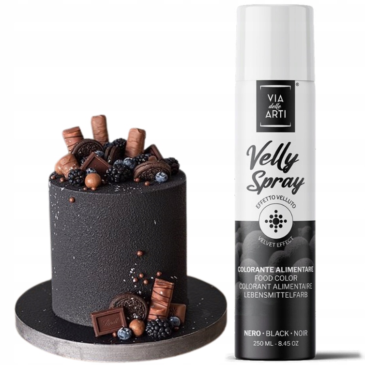 Barwnik Spożywczy Czarny Zamsz w Sprayu Velvet Dekoracja na Tort 250ml
