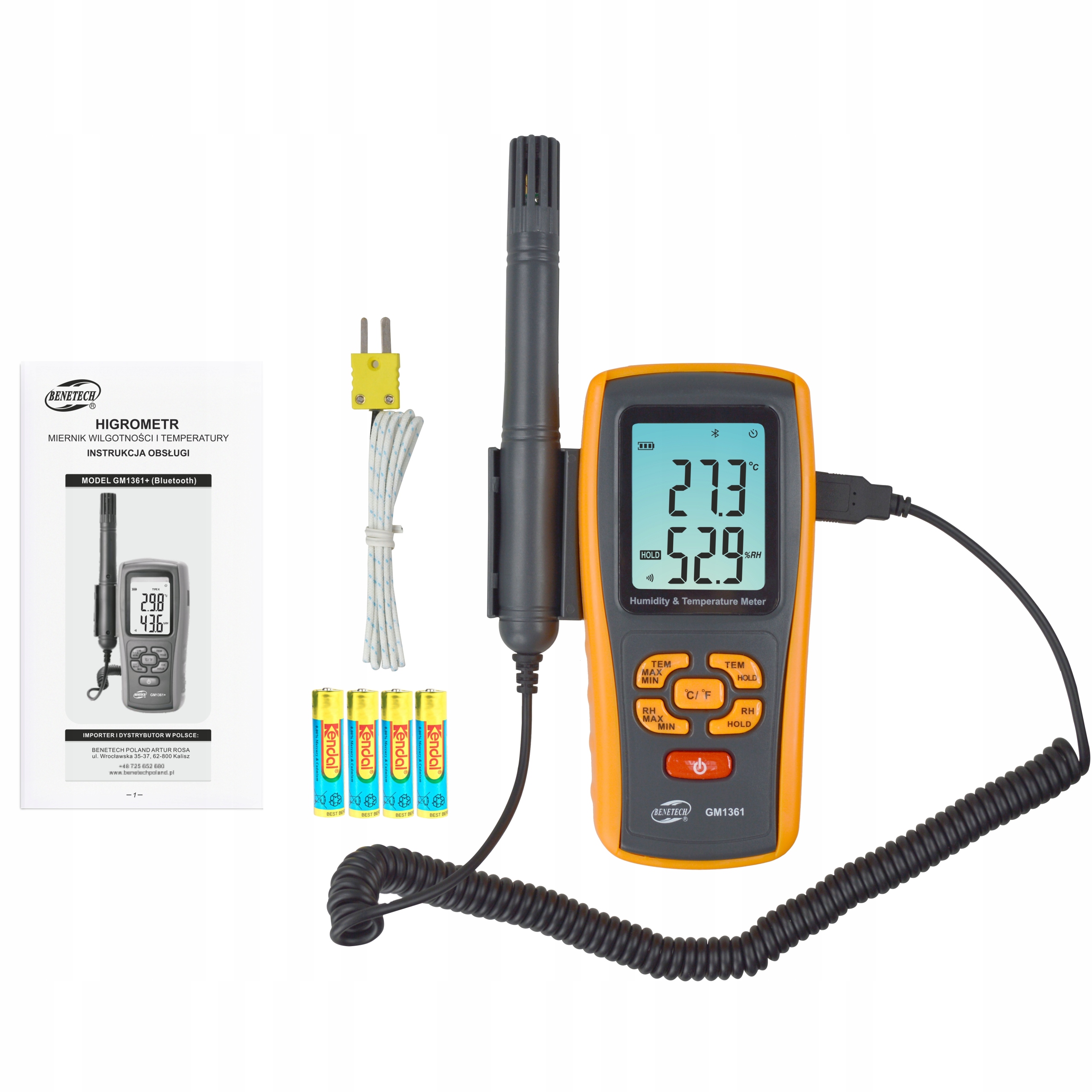 TERMOHIGROMETR WILGOTNOŚCIOMIERZ MIERNIK WILGOTNOŚCI TEMPERATURY BLUETOOTH Marka Benetech