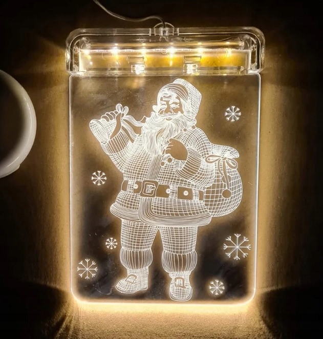 

Witraż Led 3D Na Okno Lampki Świąteczne Mikołaj