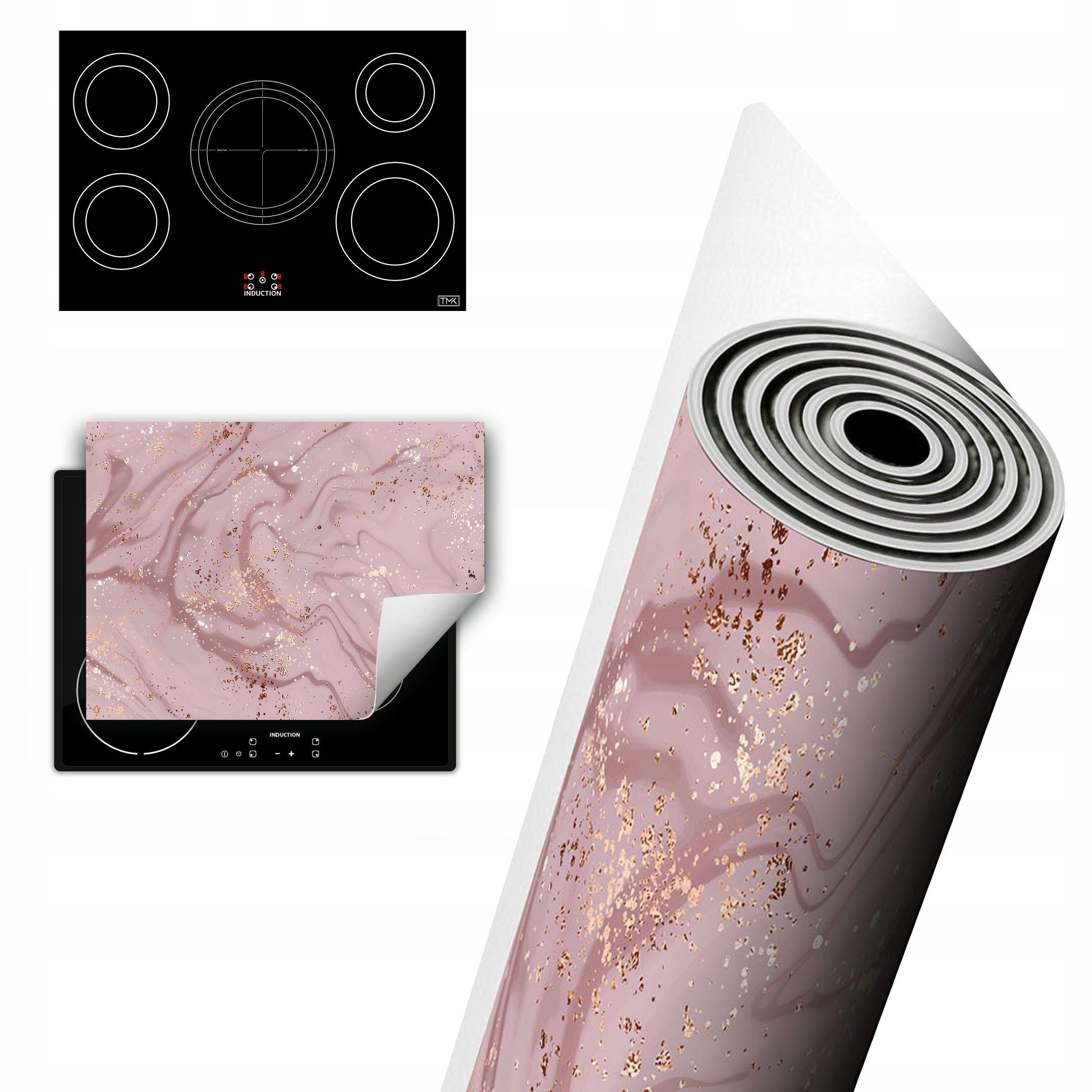 Vinylová Ochranná Deska Na Indukci 80x52 Růžová mramor