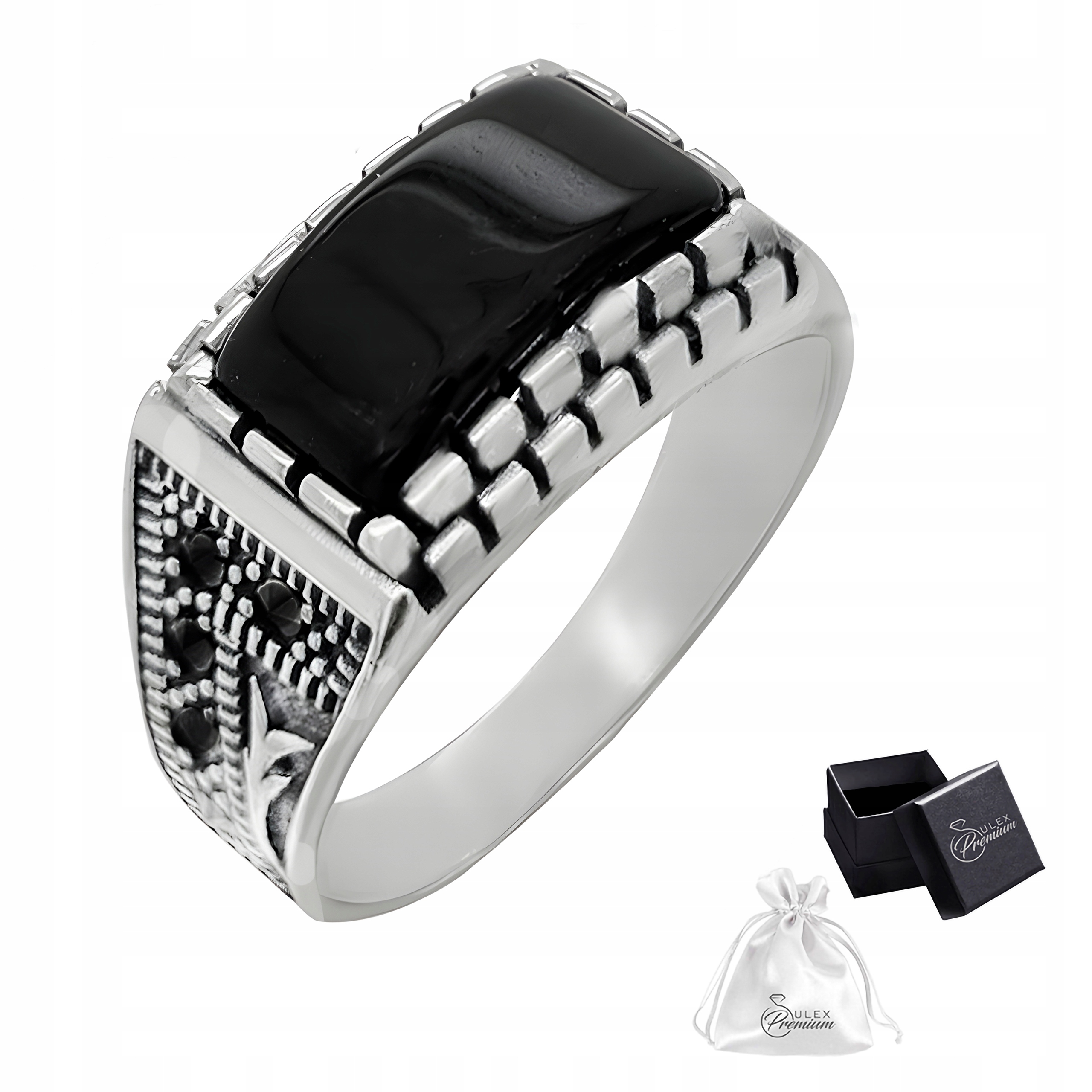 Stříbrný prsten ryzost 925 Elegantní prsten s onyxem pro něj vel. 18