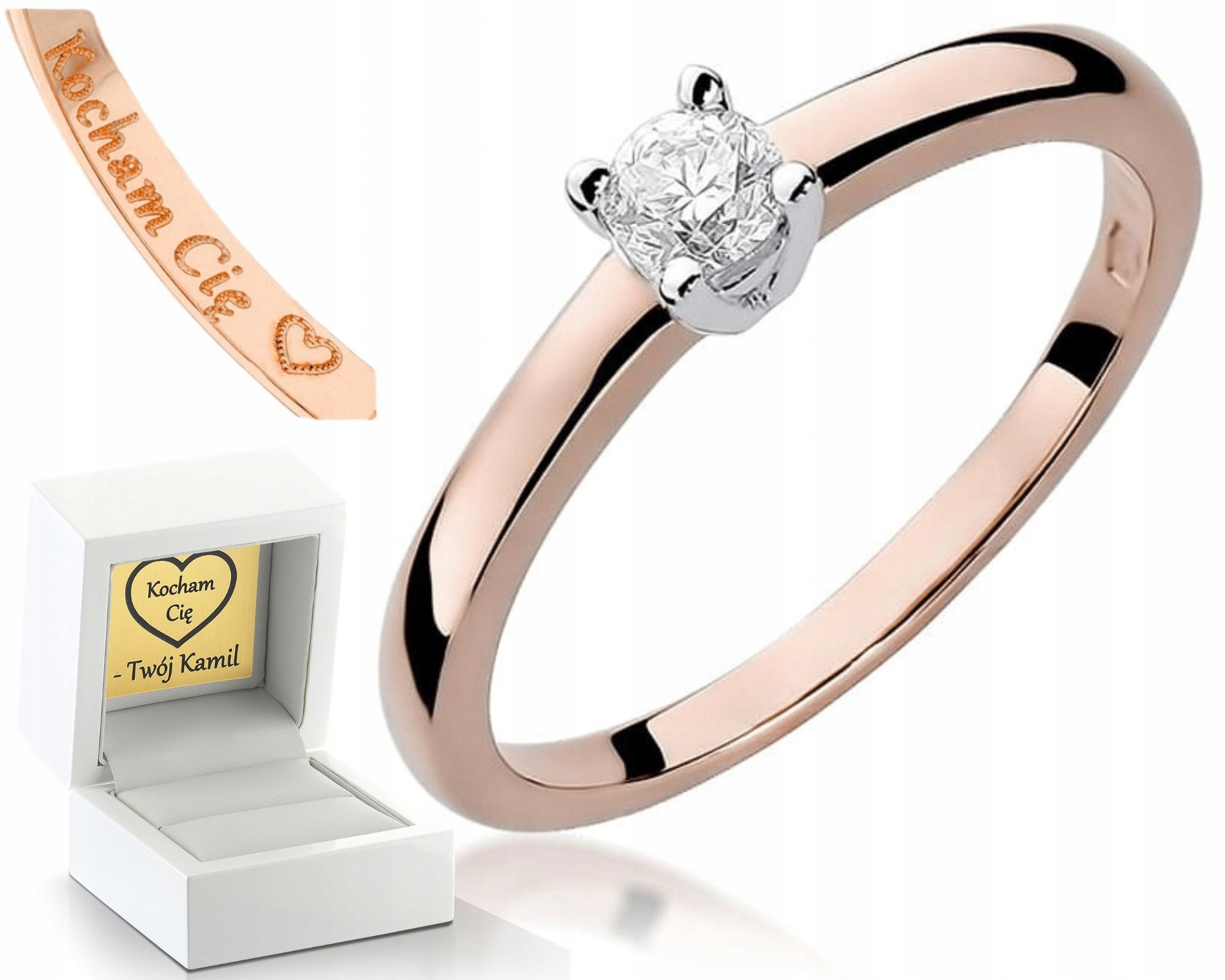 Zlatý Prstýnek Na Zásnuby Diamant Růžové Zlato Gravírování 585 Dárek