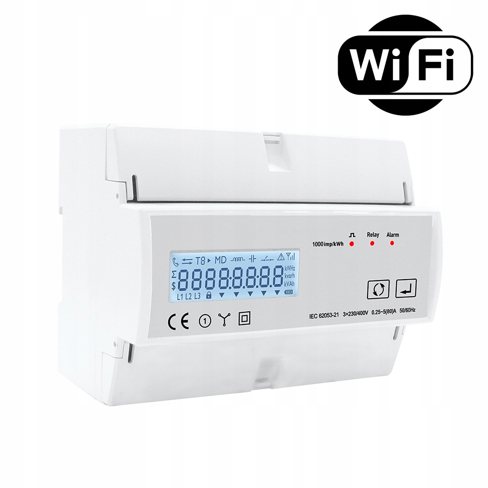 

Licznik 3-fazy 2-kierunki WiFi Tuya przekaźnik 80A
