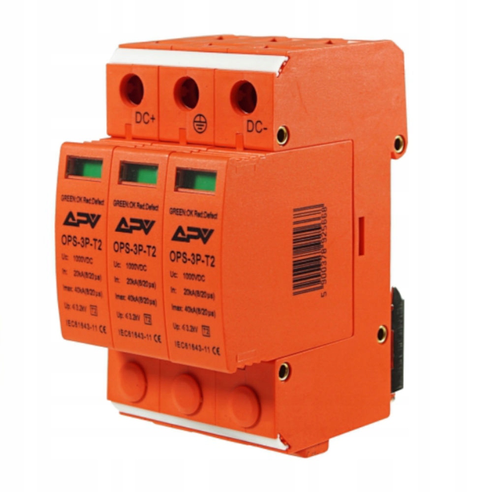 

Ogranicznik przepięć 3P C/T2 1000V DC APV-OPS-3