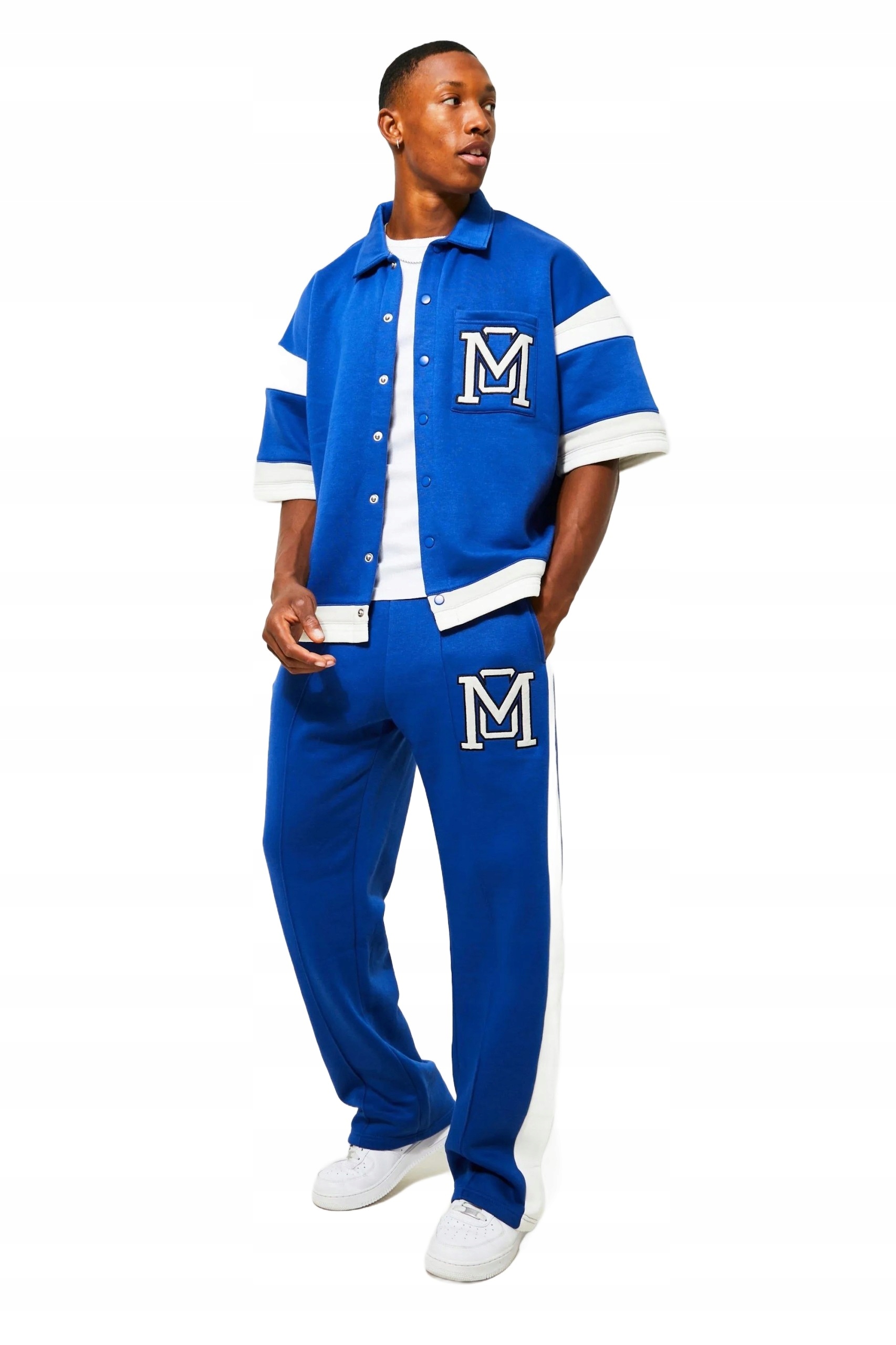 Boohooman Pánská Tepláková Souprava Modrá S Bílými Pruhy A Nášivkou S Z3A