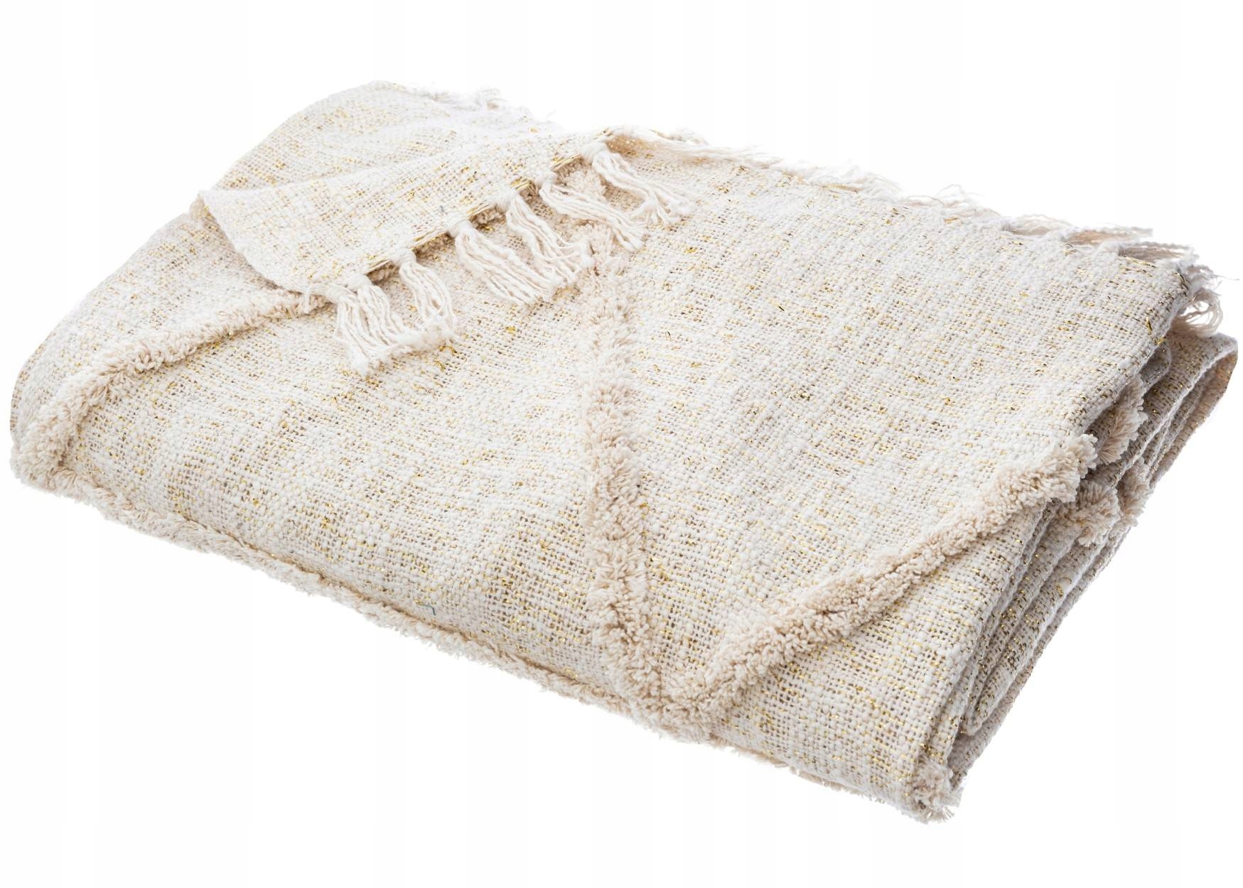 

Narzuta w stylu Boho 130x180 beżowa koc pled salon