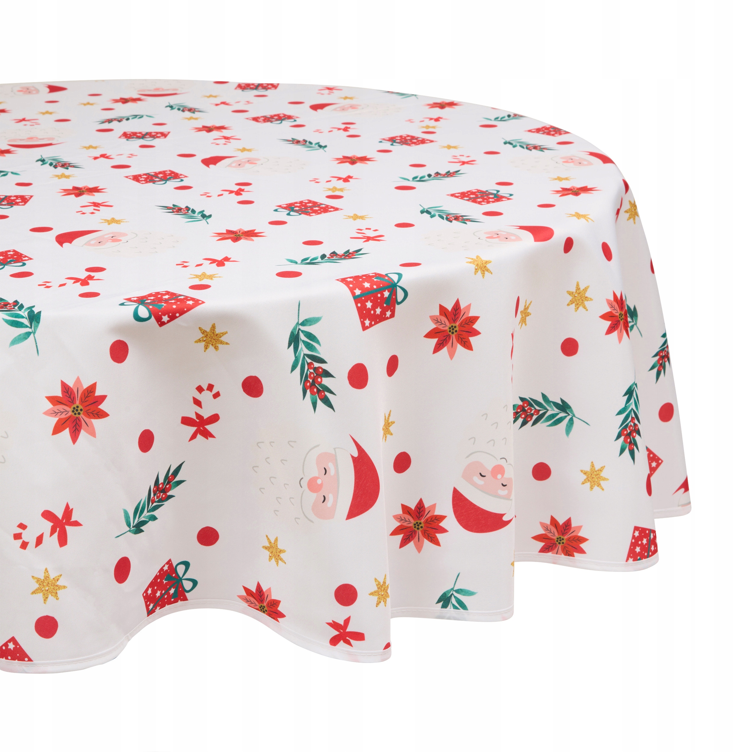 Skvrnitý Kulatý Ubrus Bílý, Vánoční Ø 180 CM Polyester