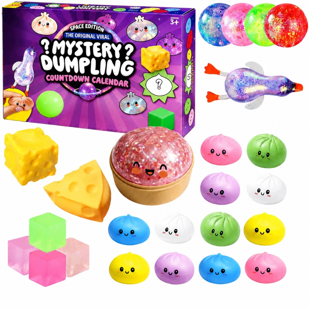 Адвент-календарь Mystery Dumpling, 24 разноцветные мялки-фигурки Squishy — фото 2