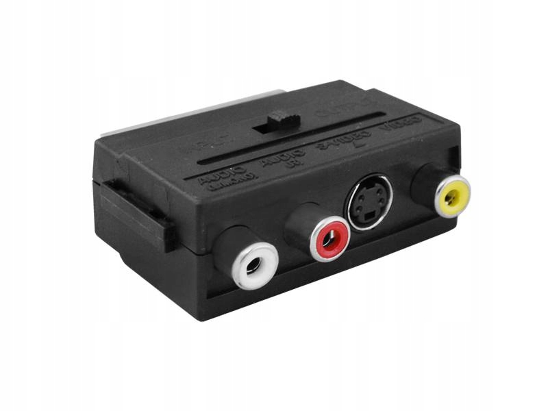 ADAPTER REDUKCJA PRZEJŚCIE SCART wtyk EURO - 3x RCA SVHS + Przełącznik