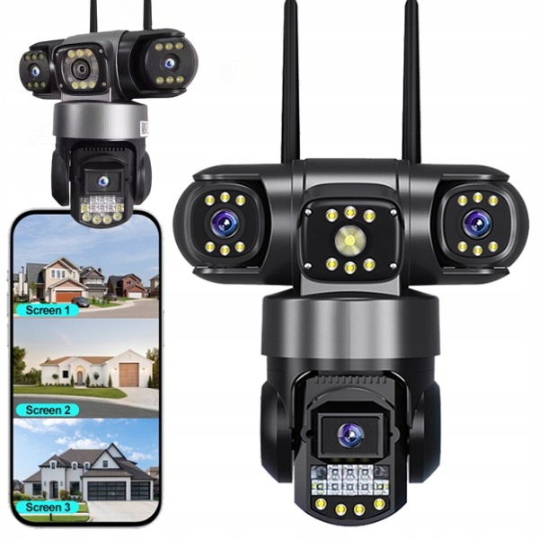 3 kamery 15MP WiFi zewnętrzne obrotowe 4K Hd