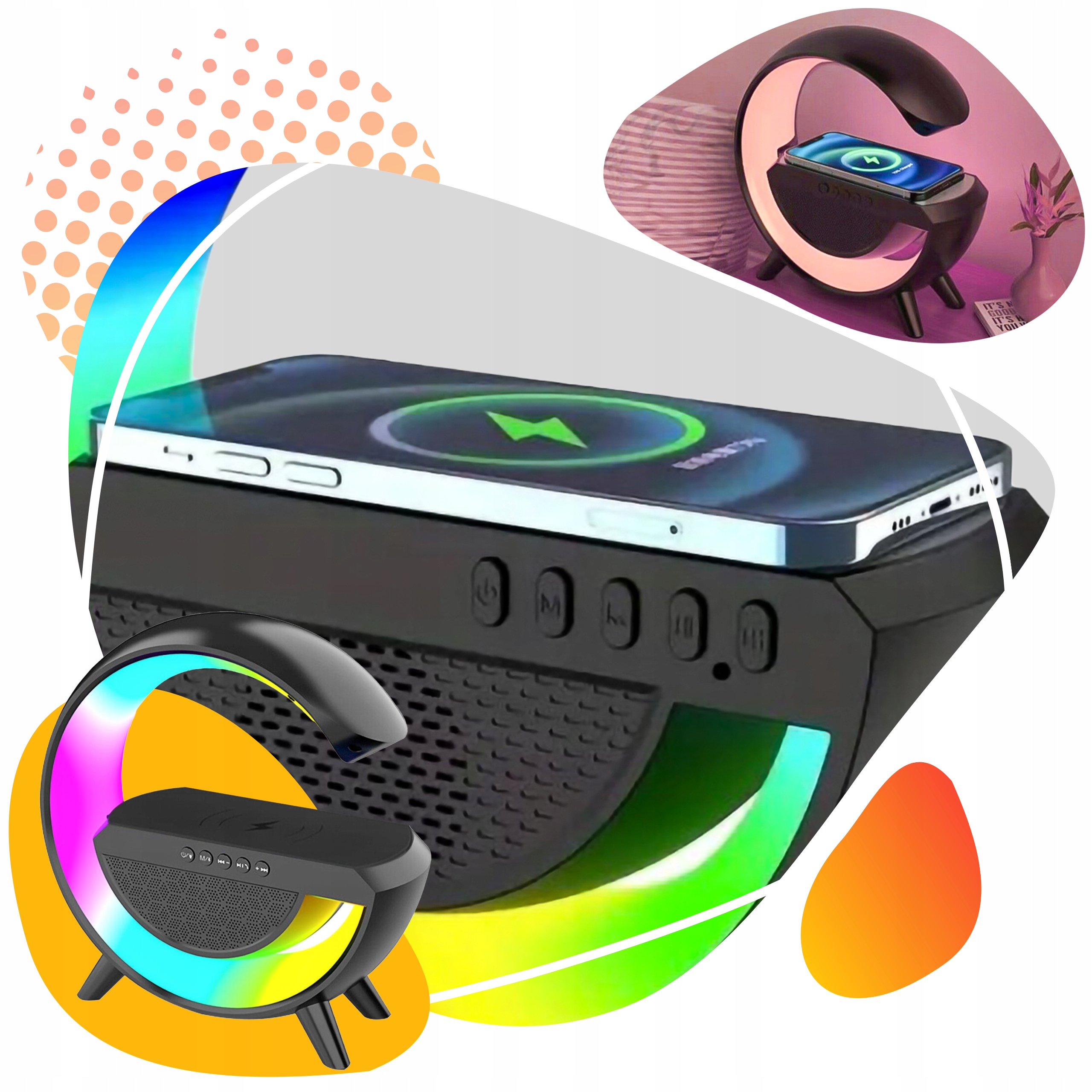 LAMPKA LED RGB WIELE KOLORÓW Z ŁADOWARKĄ INDUKCYJNĄ I GŁOŚNIKIEM EAN (GTIN) 5906111756308