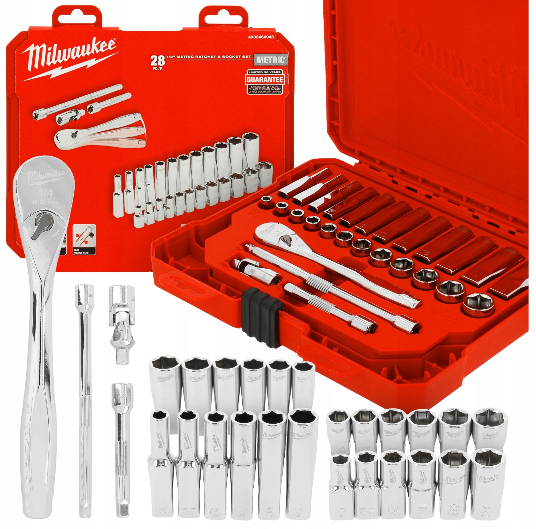 Milwaukee 4932464943 Sada nástavců s ráčnou 5-15 mm 1/4'' 28ks