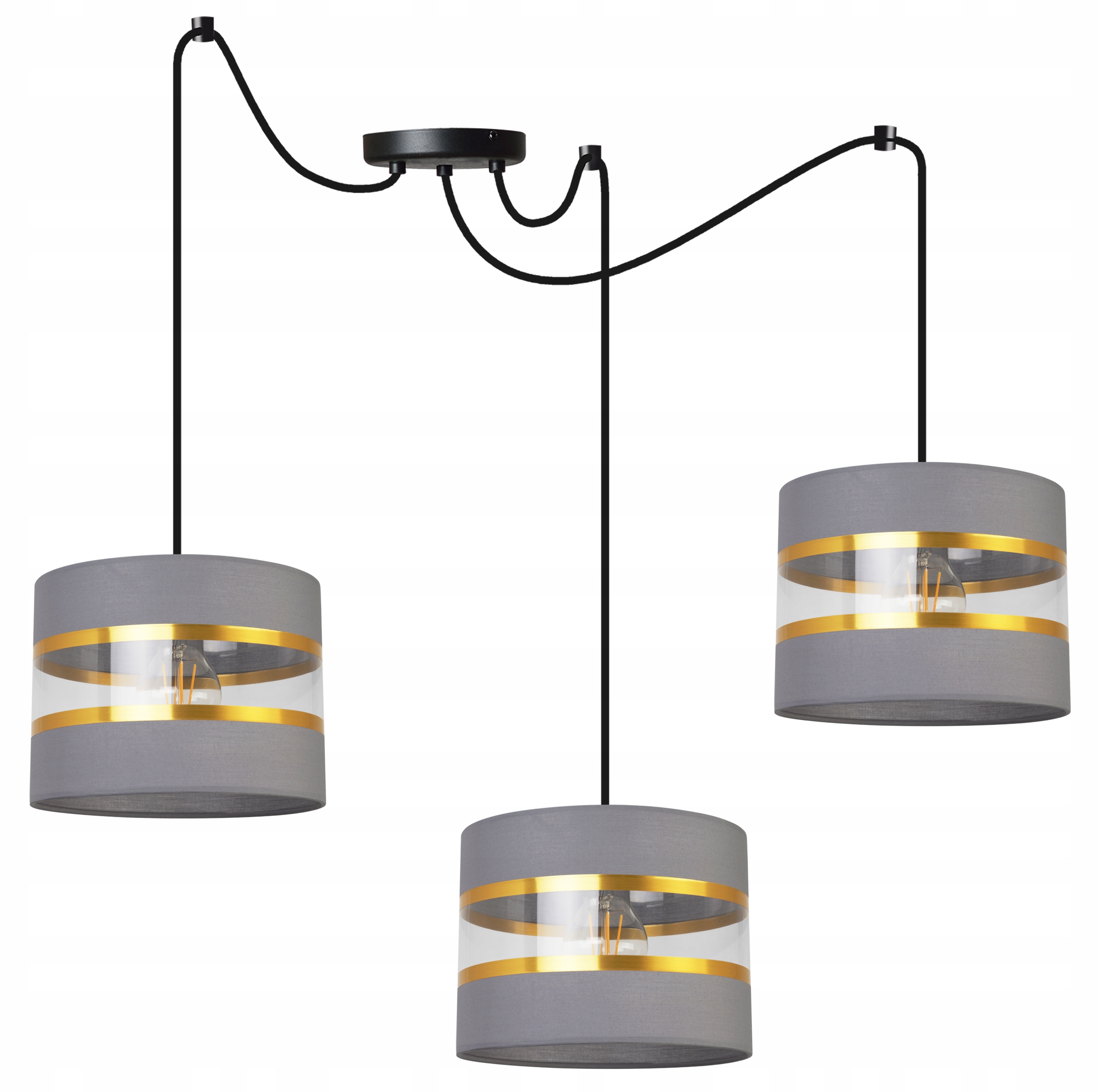 Závesná Stropná Lampa Pavúk Trojitý Luster Glamour Tienidlo Šedo-zlatá