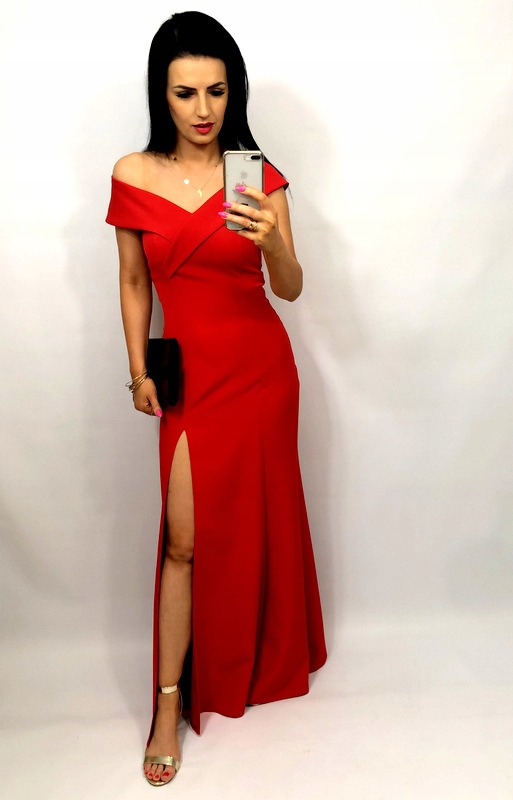 SUKIENKA MAXI SYRENKA OPADAJĄCE RAMIONA CZERWONA L Zapięcie zamek