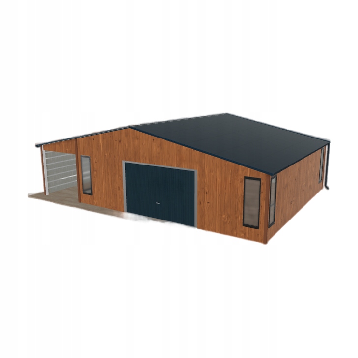 Plechová garáž 7.5 x 7 m s přístřeškem Zlatý dub