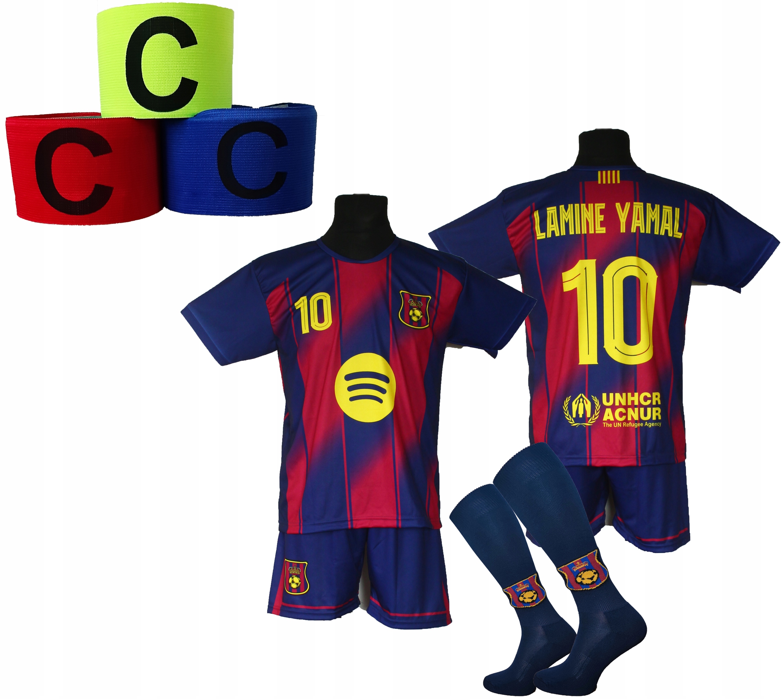 Dětské fotbalové oblečení Lamine Yamal štulpny čelenka velikost 140