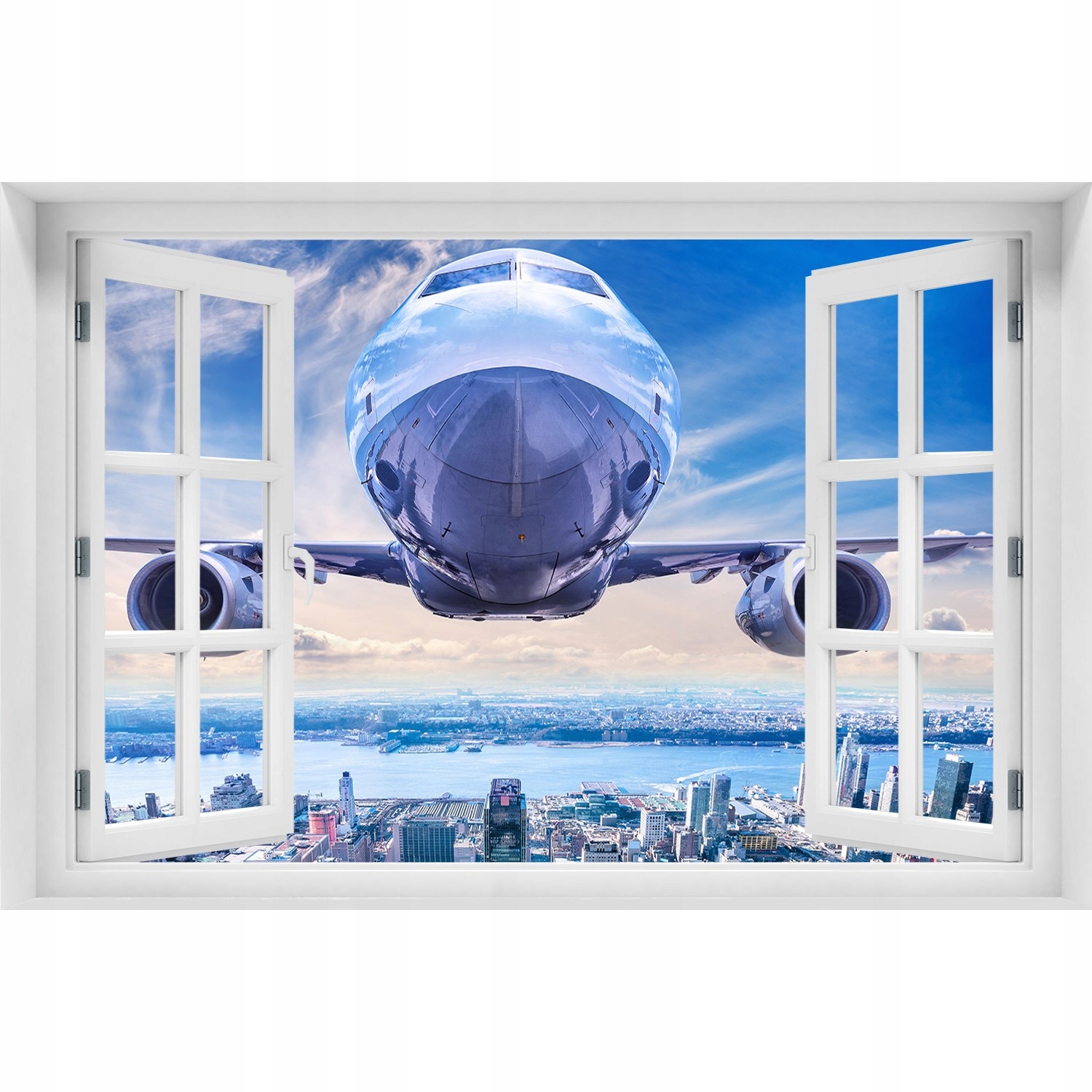 

3D Okno Naklejka na ścianę Samolot nad miastem