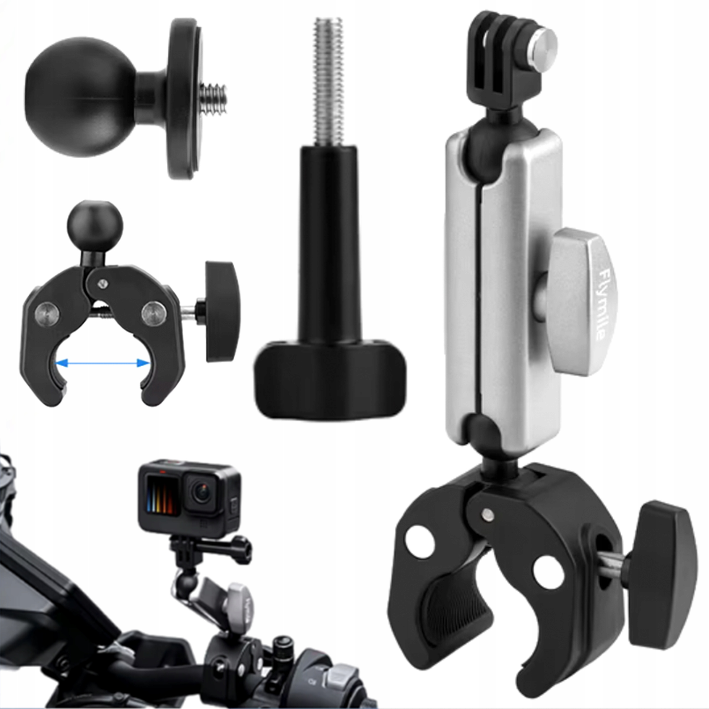 Držák na kolo na motocykl Řídítka nastavitelný 1/4 360 GoPro na kameru