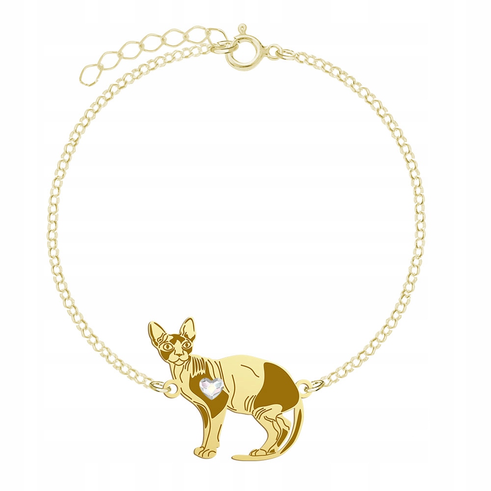 Zlatý náramek s kočkou Sphynx 925 Řetízek Šperky Žena Gravírování