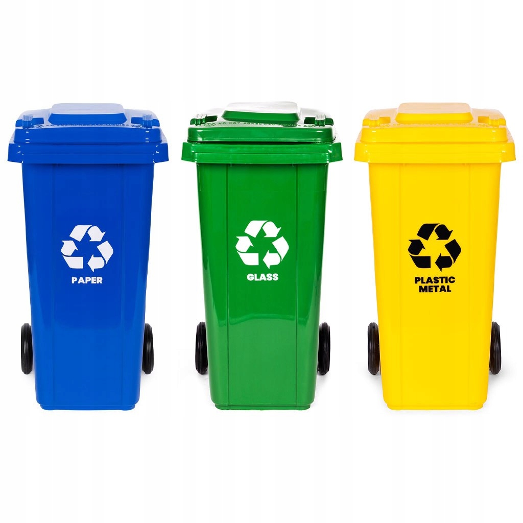 Zestaw 3 Koszy Na Śmieci 3x120l Niebieski Zielony Żółty Hdpe Praktyczne