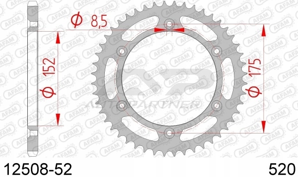 AFAM ZĘBATKA NAPĘDZANA TYŁ MOTO. STALOWA OCYNKOWANA SREBRNA