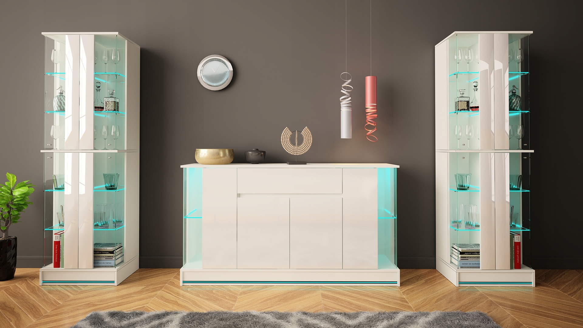 KOMODA EFECTO 2 160cm BIAŁY MAT POŁYSK + LED Szerokość mebla 155 cm