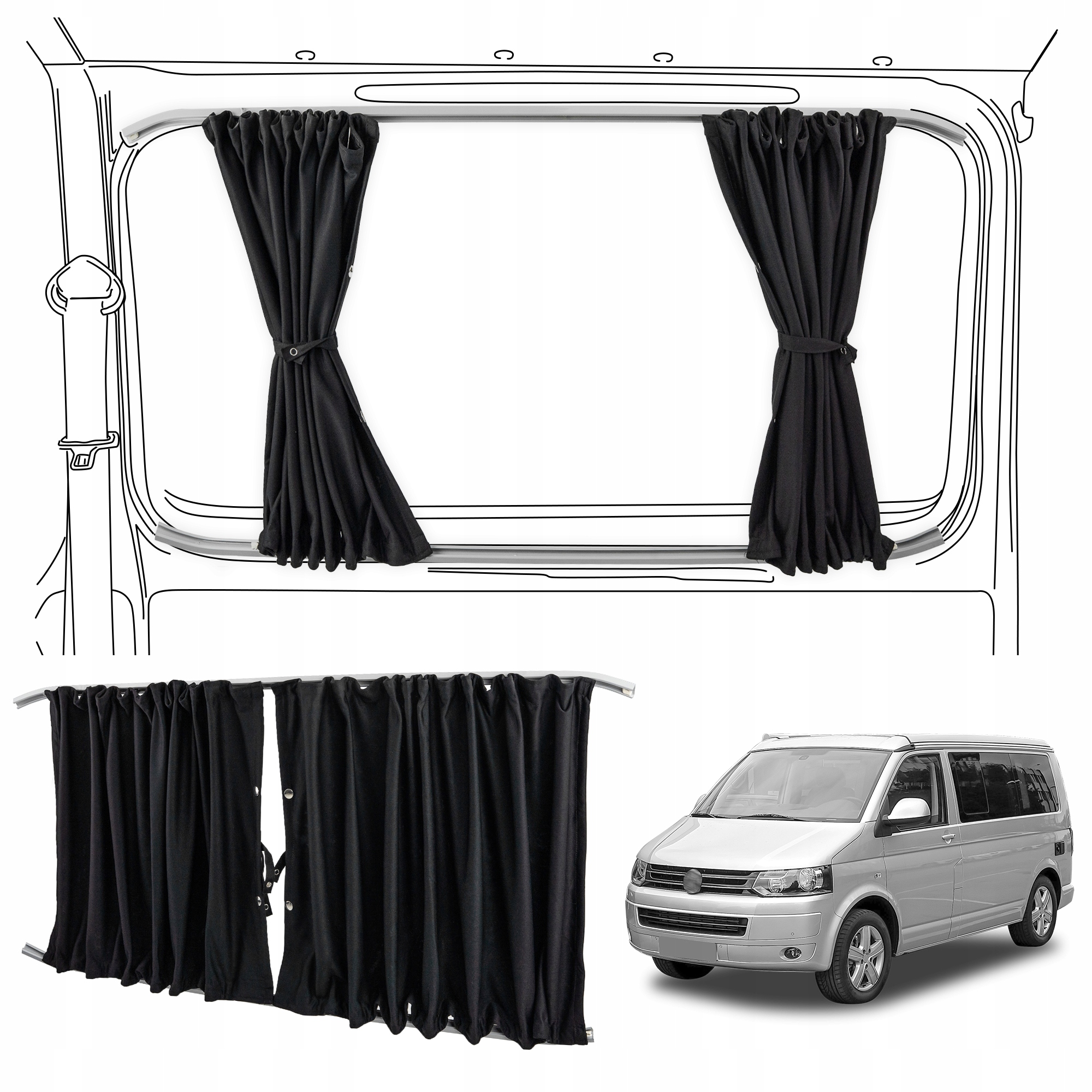 Zatemňovacie závesy na pravé bočné dvere pre Vw California T5 2003-2015
