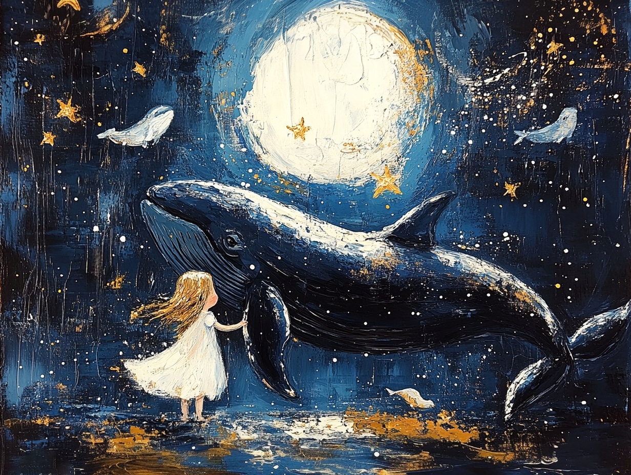 Obraz Na Plátně Canvas Pohádka Fantazie Dítě Velryba Sen Měsíc 80x60