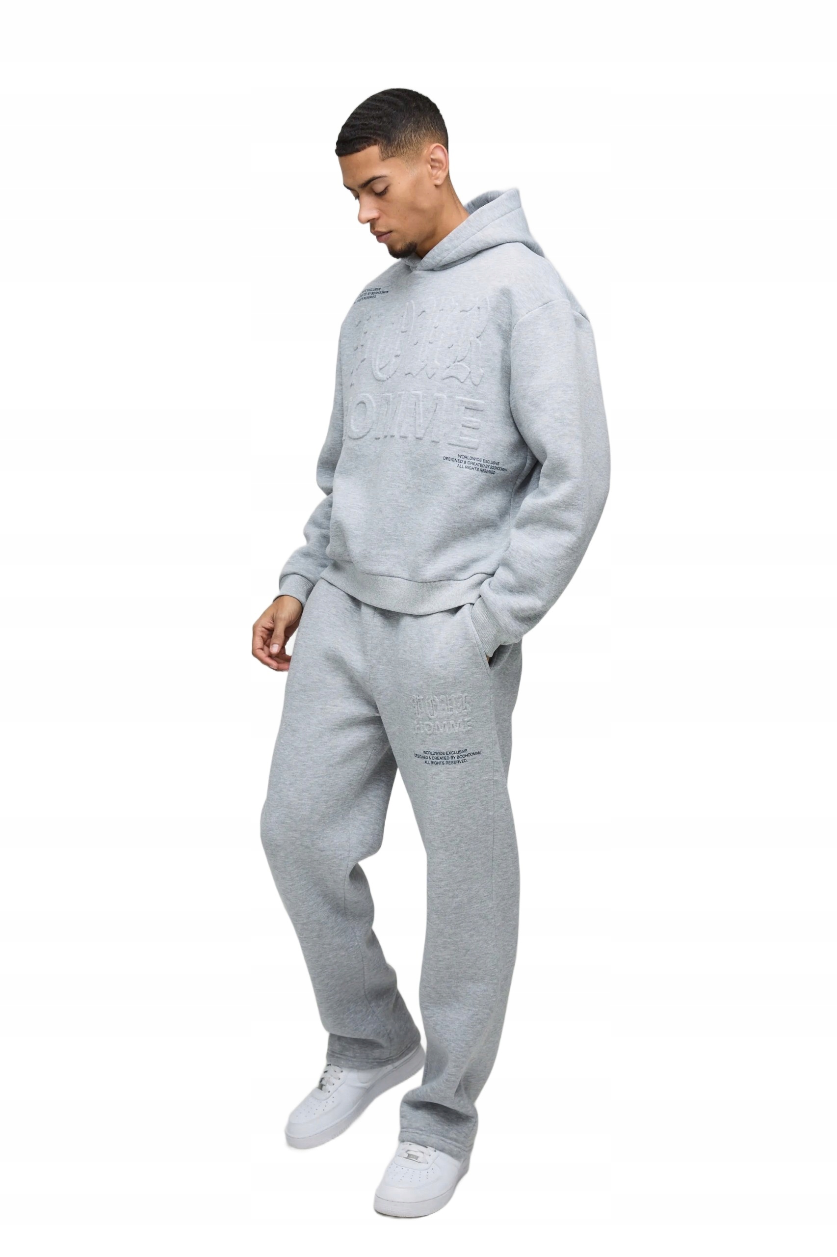 Boohooman Šedý Teplákovka Pánský Komplet S Kapucí A Potiskem XL Z3A