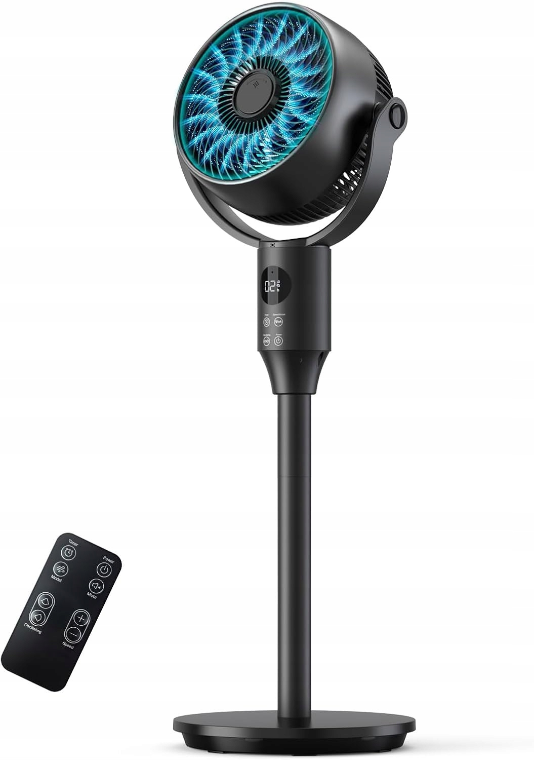 Tichý podlahový oscilačný ventilátor 80/90° diaľkový ovládač 3 režimy 8 rýchlostí